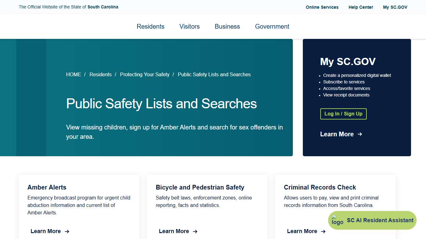 Public Safety Lists and Searches | South Carolina